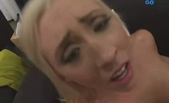 Naked Blonde Sucks and Rides His Cock
